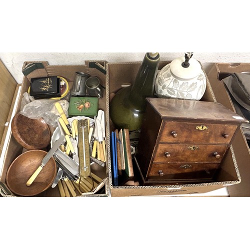 716 - A mahogany table top chest, of three drawers, 28 cm wide, treen bowls and assorted other items (2 bo... 