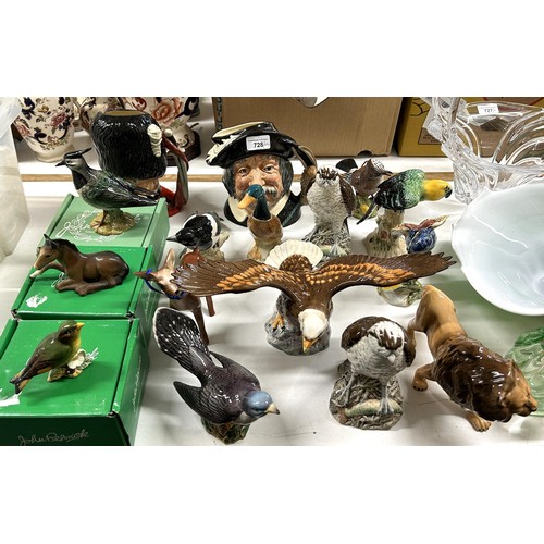 728 - A Beswick eagle, a duck, assorted birds, and two character jugs (qty)