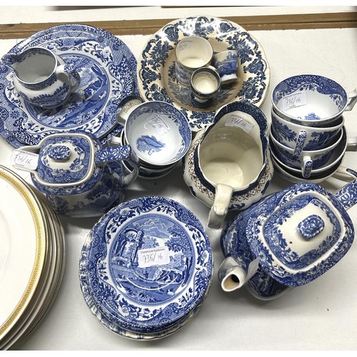 736 - A Minton part dinner service, crested, and assorted blue and white china (qty)