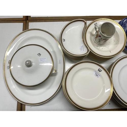 736 - A Minton part dinner service, crested, and assorted blue and white china (qty)