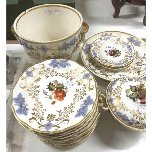 737 - A 19th century part dessert service, decorated flowers (qty)