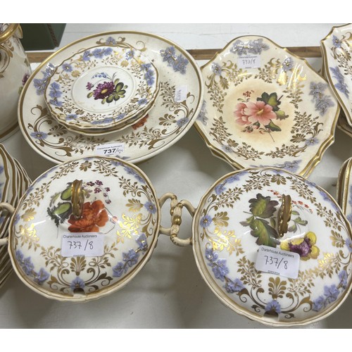 737 - A 19th century part dessert service, decorated flowers (qty)