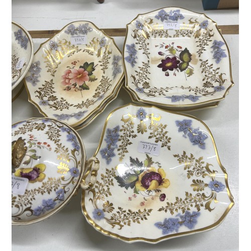 737 - A 19th century part dessert service, decorated flowers (qty)