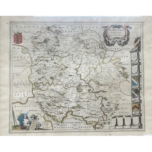 770 - An 18th century tinted map of Staffordshire, a similar map of Herefordia, and another of Cardigan (3... 