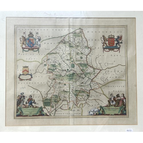 770 - An 18th century tinted map of Staffordshire, a similar map of Herefordia, and another of Cardigan (3... 