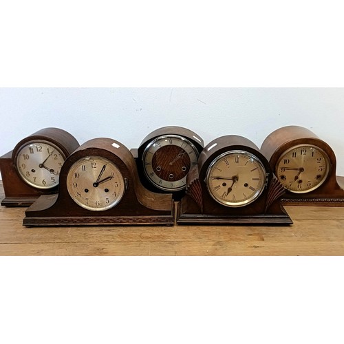 753 - A mantel clock, in an oak case, and four other clocks (box)