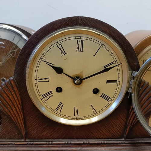 753 - A mantel clock, in an oak case, and four other clocks (box)