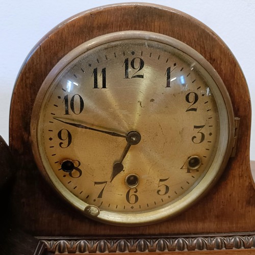 753 - A mantel clock, in an oak case, and four other clocks (box)