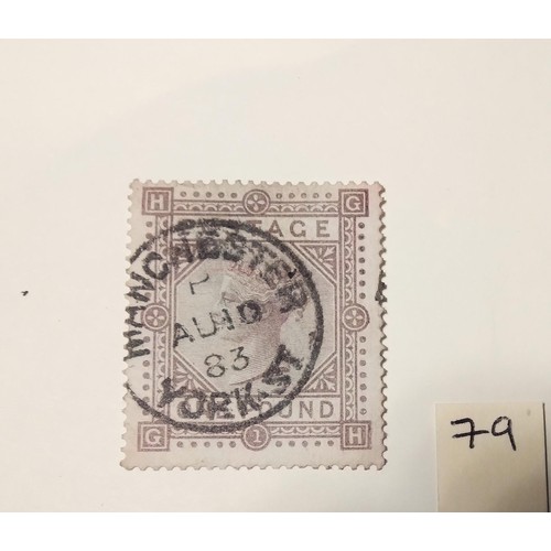 79 - An 1867 £1 brown lilac, anchor postmark, white paper, used, a very fine stamp, good colour, lovely p... 