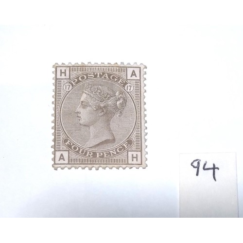 94 - An 1880 4d grey brown, plate 17, unused, nice fresh colour, cat £475