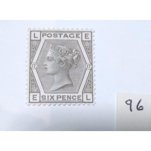 96 - An 1880 6d grey, plate 17, unused, full gum with gum crease, cat £475