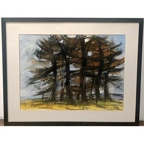 1414 - William Mills (British 1923-1997), Larches, mixed media, initialled and dated '86, 46 x 60 cm, signe... 