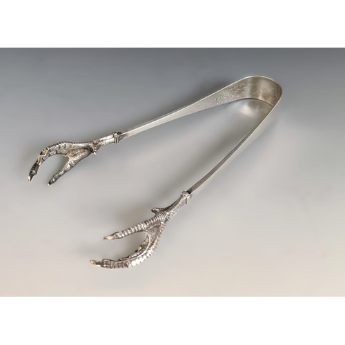 291 - A pair of Victorian silver novelty ice tongs, in the form of bird's talons, Francis Higgins III, Lon... 