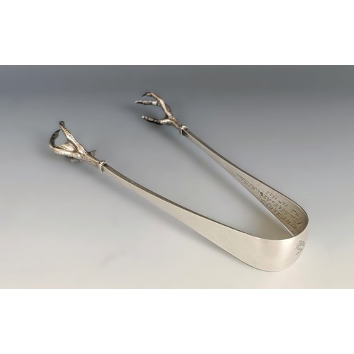 291 - A pair of Victorian silver novelty ice tongs, in the form of bird's talons, Francis Higgins III, Lon... 