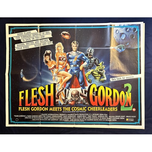 547 - Flesh Gordon, 1978, UK Quad film poster, size 40 x 30 inches and Flesh Gordon II, 1990, UK Quad film... 