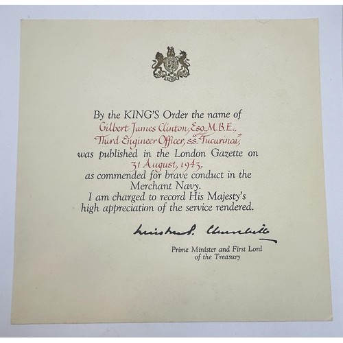 980 - An MBE, awarded to Gilbert James Clinton, boxed, with certificate and an MID certificate, Third Engi... 