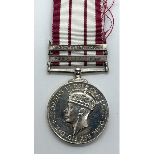 942 - A Naval General Service Medal, marked R for Replacement/Replica, with (genuine) Yangtze 1949 and Min... 