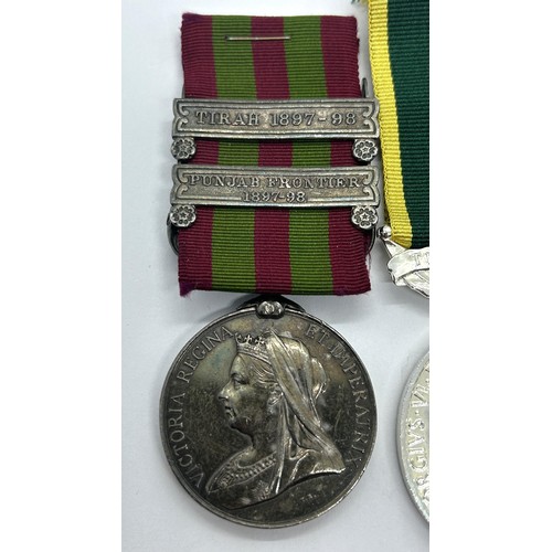 943 - An Indian General Service Medal, renamed, with a Punjab Frontier 1897-98 and Tirah 1897-98 clasps, a... 