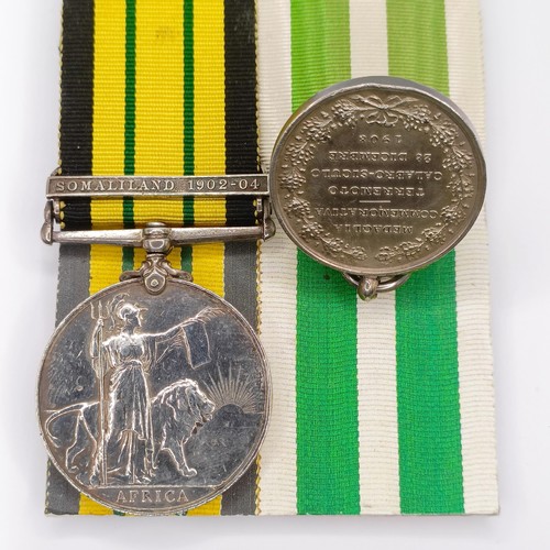 702 - A pair of medals, awarded to W Stolborg AB HMS Pomone, comprising an Africa General Service Medal, w... 