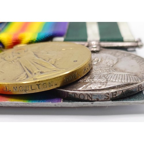 714 - A group of four medals, awarded to C 3562 J Moulton SMN RNR, comprising a 1914-15 Star Trio, and a R... 