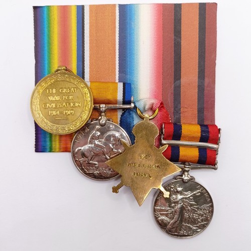 721 - A group of four medals, awarded to 5967 G F Rosam Essex Regiment, comprising a Queen's South Africa ... 