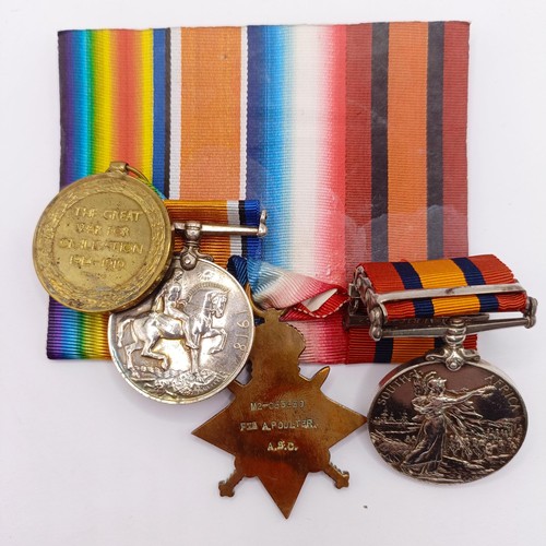 722 - A group of four medals, awarded to 3783 Sgt A Poulter 1st KDG, comprising a Queen's South Africa Med... 