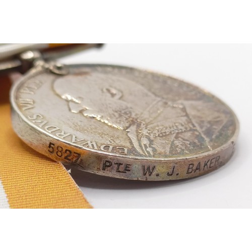 728 - A pair of medals, awarded to 5827 Pte W Baker 2nd E Yorkshire Regiment, comprising a Queen's South A... 