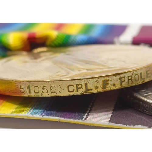 735 - A group of four medals, awarded to 51056 Dvr F Prole RFA, comprising a 1914 Star Trio (worn with pri... 