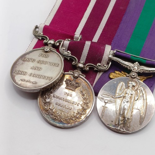 738 - A group of three medals, awarded to 7245584 S Sjt R J Tilby RAMC, comprising a General Service Medal... 