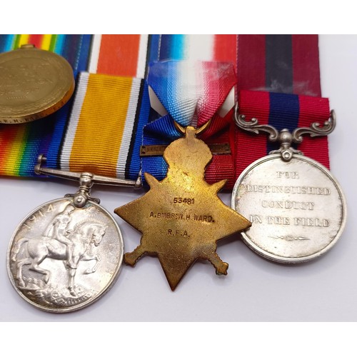 744 - A group of five medals, awarded to 53481 Cpl W H Ward 25/Bde RFA, comprising a Distinguished Conduct... 