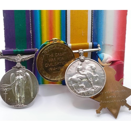 748 - A replacement group of four medals, issued to 1293 Pte J Malloy W York R, comprising a 1914-15 Star ... 