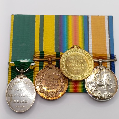 754 - A group of four medals, awarded to 737 Sjt T W Hindhaugh RE, comprising a British War Medal, a Victo... 