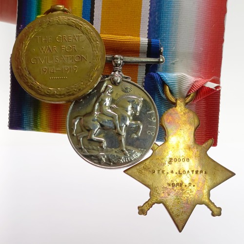 758 - A 1914-15 Star Trio, awarded to 20006 Pte A Loates North P  Provenance:  From a lifetime of medal co... 