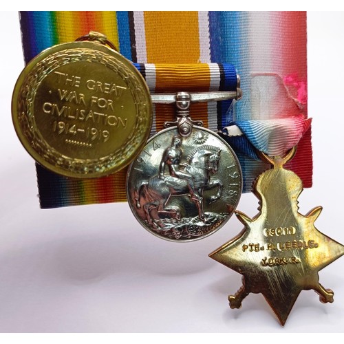 759 - ***Regretfully Withdrawn***A 1914-15 Star Trio, awarded to 19011 Pte H Leedle York R  Provenance:  F... 