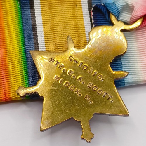 760 - A 1914-15 Star Trio, awarded to G-10310 Pte E A Scott Middx R Provenance:  From a lifetime of medal ... 