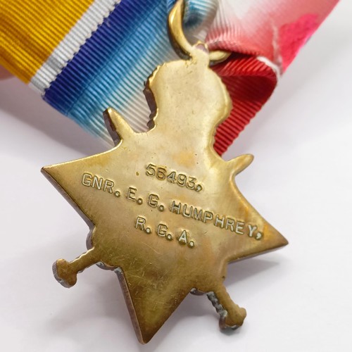 776 - A 1914-15 Star Trio awarded to 56493 Gnr E G Humphrey RGA  Provenance:  From a lifetime of medal col... 