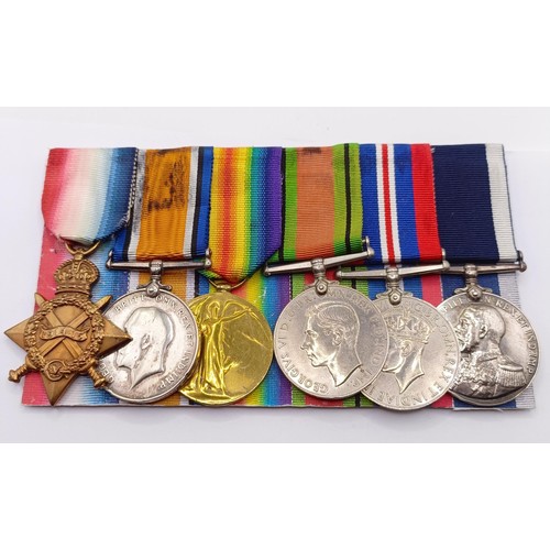 782 - A group of six medals, awarded to RMA 13885 G R E Mears, comprising a 1914-15 Star Trio (worn with p... 