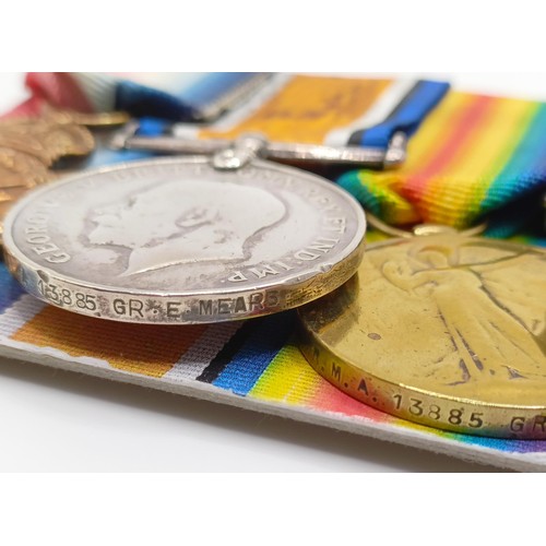 782 - A group of six medals, awarded to RMA 13885 G R E Mears, comprising a 1914-15 Star Trio (worn with p... 