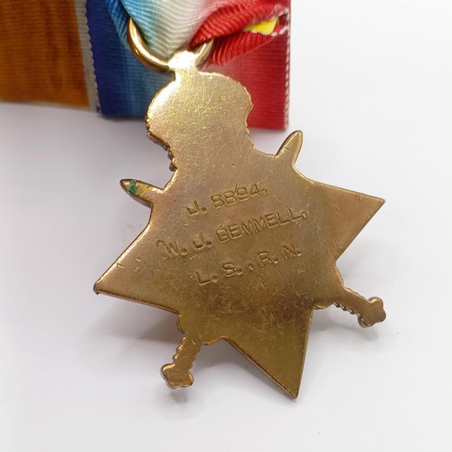 790 - A group of four medals, awarded to J.8894 W J Gemmell LS RN, comprising a 1914-15 Star Trio, and a L... 