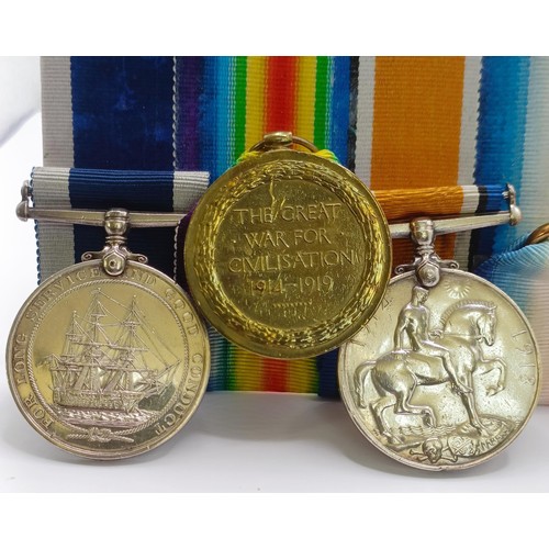 790 - A group of four medals, awarded to J.8894 W J Gemmell LS RN, comprising a 1914-15 Star Trio, and a L... 