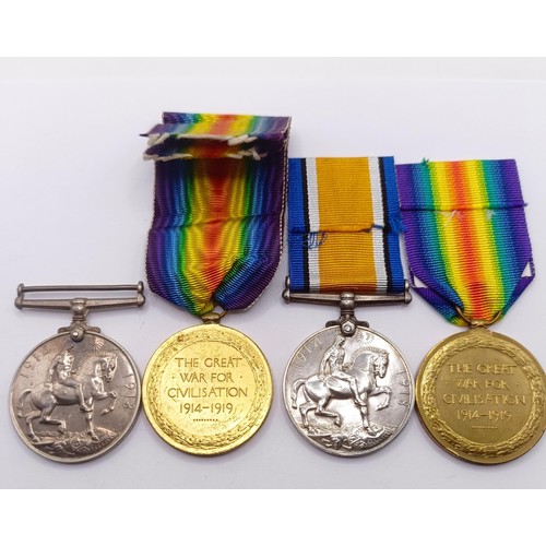 824 - A British War Medal and Victory Medal pair, awarded to 66676 Pte O Griffiths L'Pool R, and another p... 