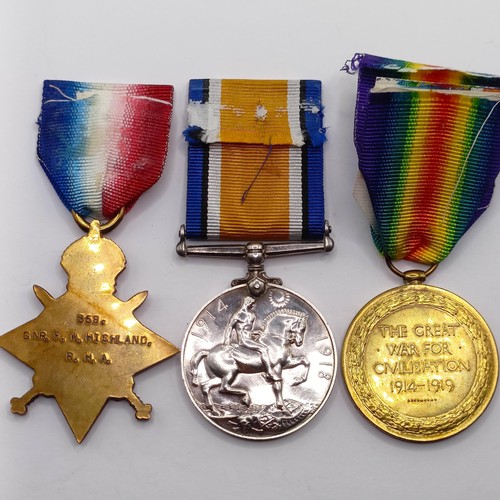 846 - A 1914-15 Star Trio, awarded to 358 Gnr F W Highland RHA  Provenance:  From a lifetime of medal coll... 