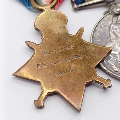 856 - A 1914-15 Star Trio, awarded to M2-053510 Pte P M Wilson ASC, and a British War Medal and Victory Me... 