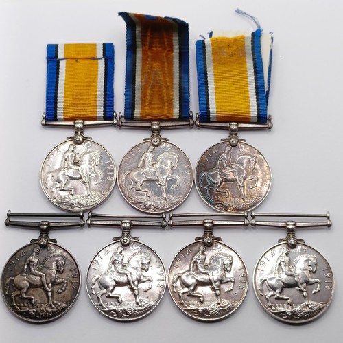 858 - Seven British War Medals, issued to F 35038 F V Lovell AC 1 RNAS, Ply 19901 Pte T J Limpus RMLI, G-3... 