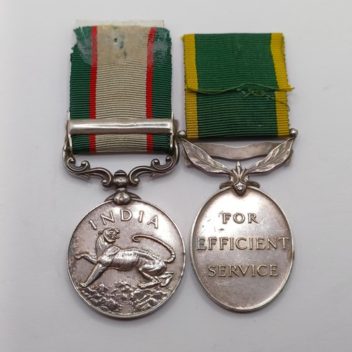 877 - A Territorial Efficiency Medal, awarded to 6757942 WO CL3 EA Morgan Queen's and an India General Ser... 