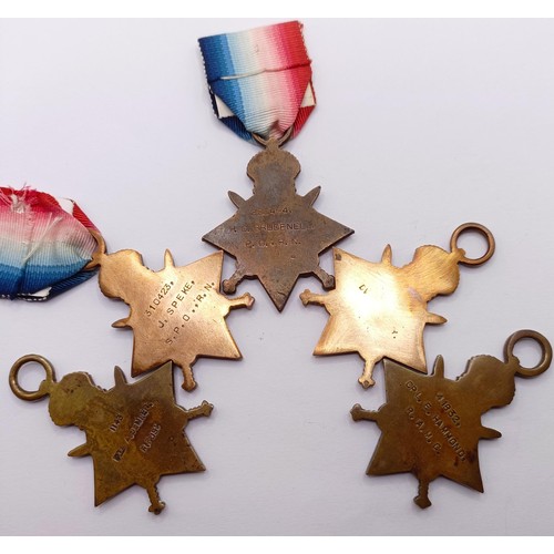 883 - Four 1914-15 Stars, awarded to 1143 Pte J Jenner R Fus, 310423 J Speke SPO RN, 41832 Cpl E Hammond R... 