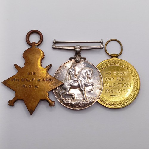 904 - A 1914-15 Star Trio, awarded to 428 Sth Cpl F Allen RGA  Provenance:  From a lifetime of medal colle... 