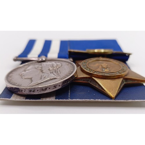 701 - A pair of medals, awarded to William Burnhill HMS Minotar, comprising an Egypt Medal 1882, and a Khe... 