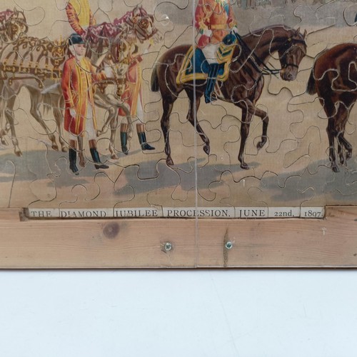 1247 - A late Victorian handcut jigsaw puzzle of The Diamond Jubilee Procession June 22nd 1897, framed, 62 ... 