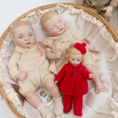 1249 - A bisque head doll, and other dolls (box)